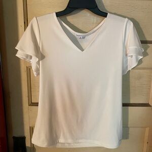 Calvin Klein white flutter sleeve shirt